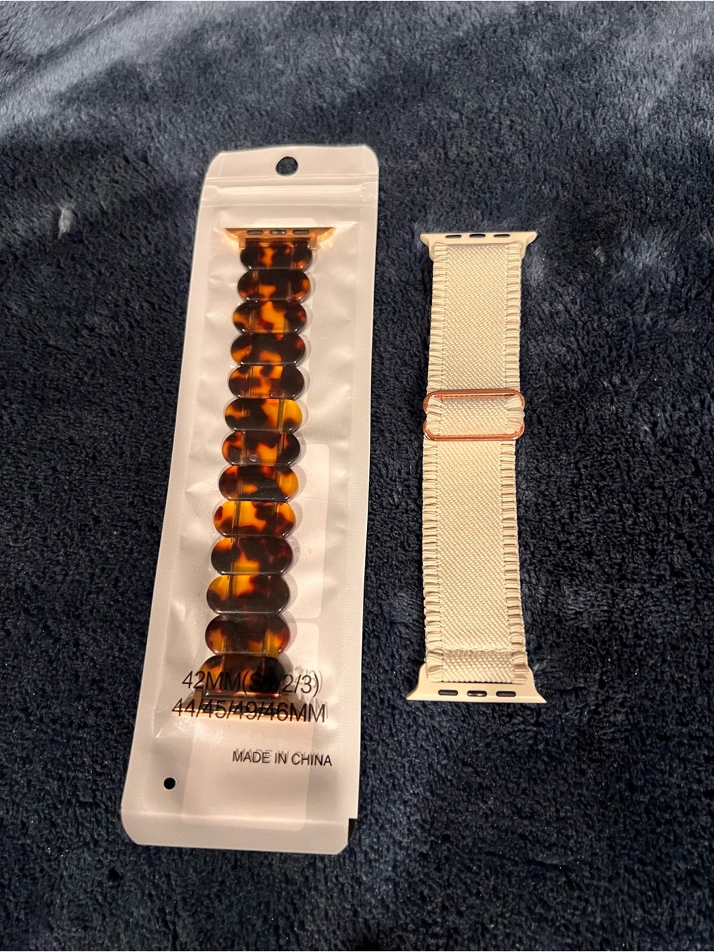 New Tortoiseshell Resin & Like New Cream Nylon Apple Watch Bands.